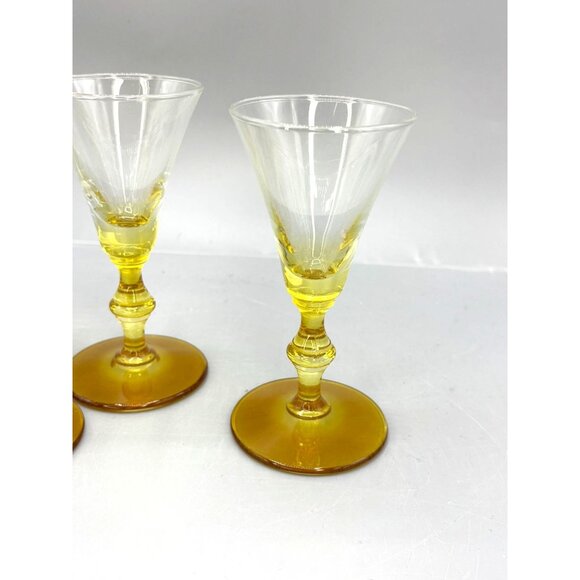 4 Vintage Libbey Forever Amber Yellow Sherry  Cordial Glasses - Picture 2 of 5